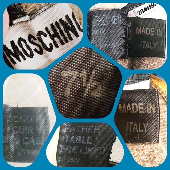 💙✨ MOSCHINO ✨💙 Leather & Cashmere Gloves w/ Metal Heart & gold fleck accents - Picture 10 of 16